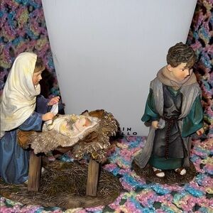 Nativity Scene Figurine Set - Mary, Baby Jesus, Shepherd - Blue, Cream, Green
